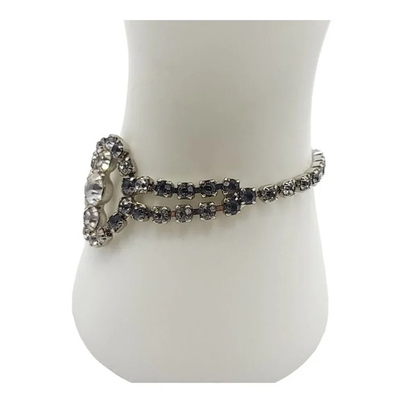 Gray Glass Rhinestone Art Deco Style Silver Tone Vintage Bracelet - Picture 5 of 5